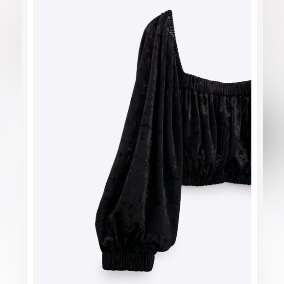 M 🔖 ZARA Velvet Cropped Long Sleeve Top Black Empire Crop - Picture 4 of 13